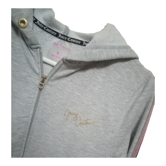 Juicy Couture Sport Full Zip Hoodie Sweatshirt. Pink & Blue Striped Sleeves. M - Picture 5 of 8
